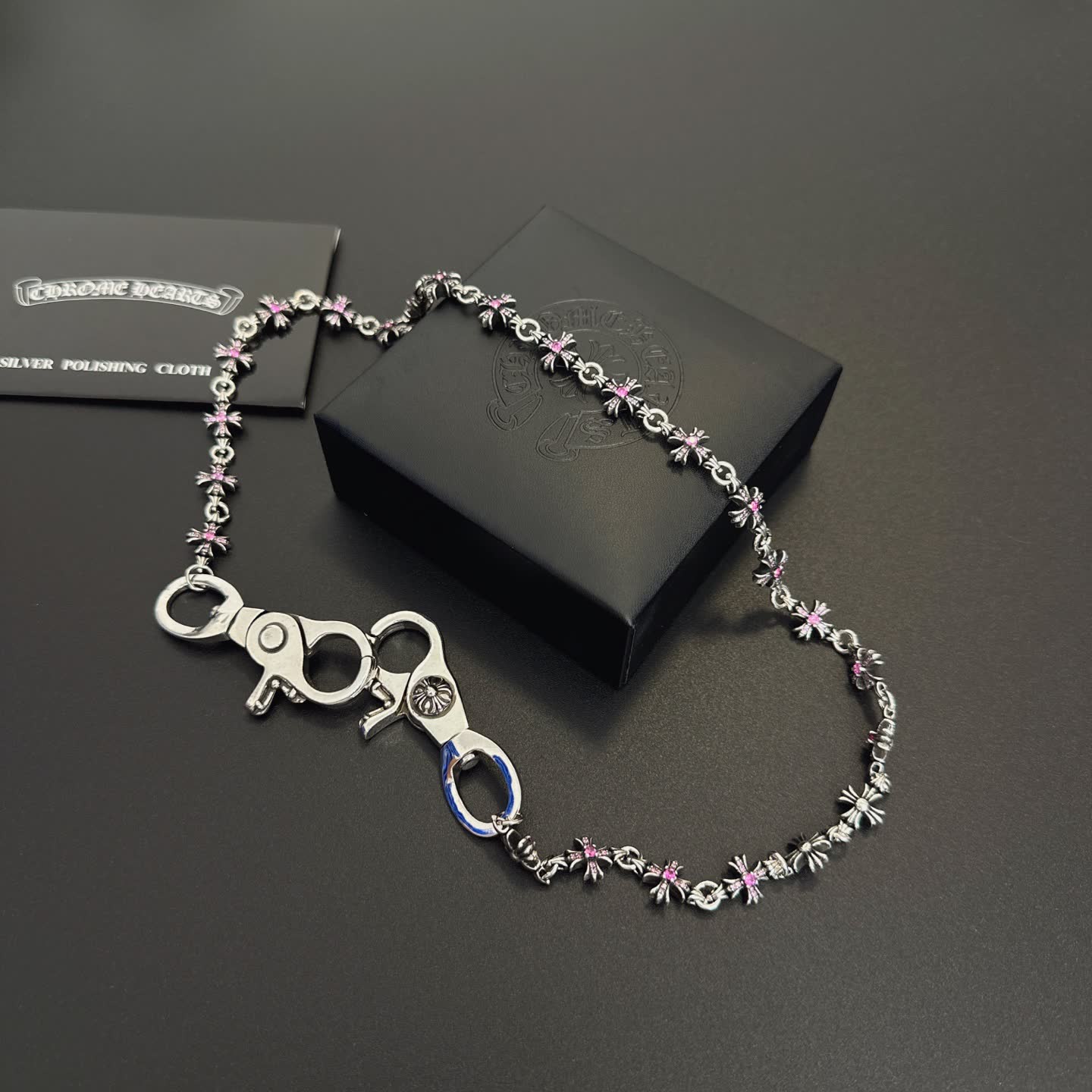 Chrome Hearts Silver Chain with Pink Crystals